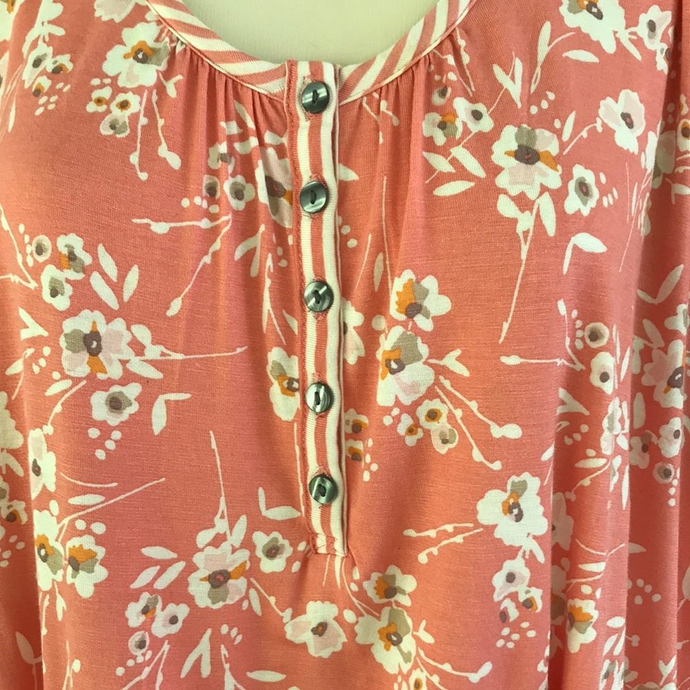 Ellen Tracy Floral Drawstring Waist Coral Comfy Lightweight Summer Dress L - Picture 5 of 8
